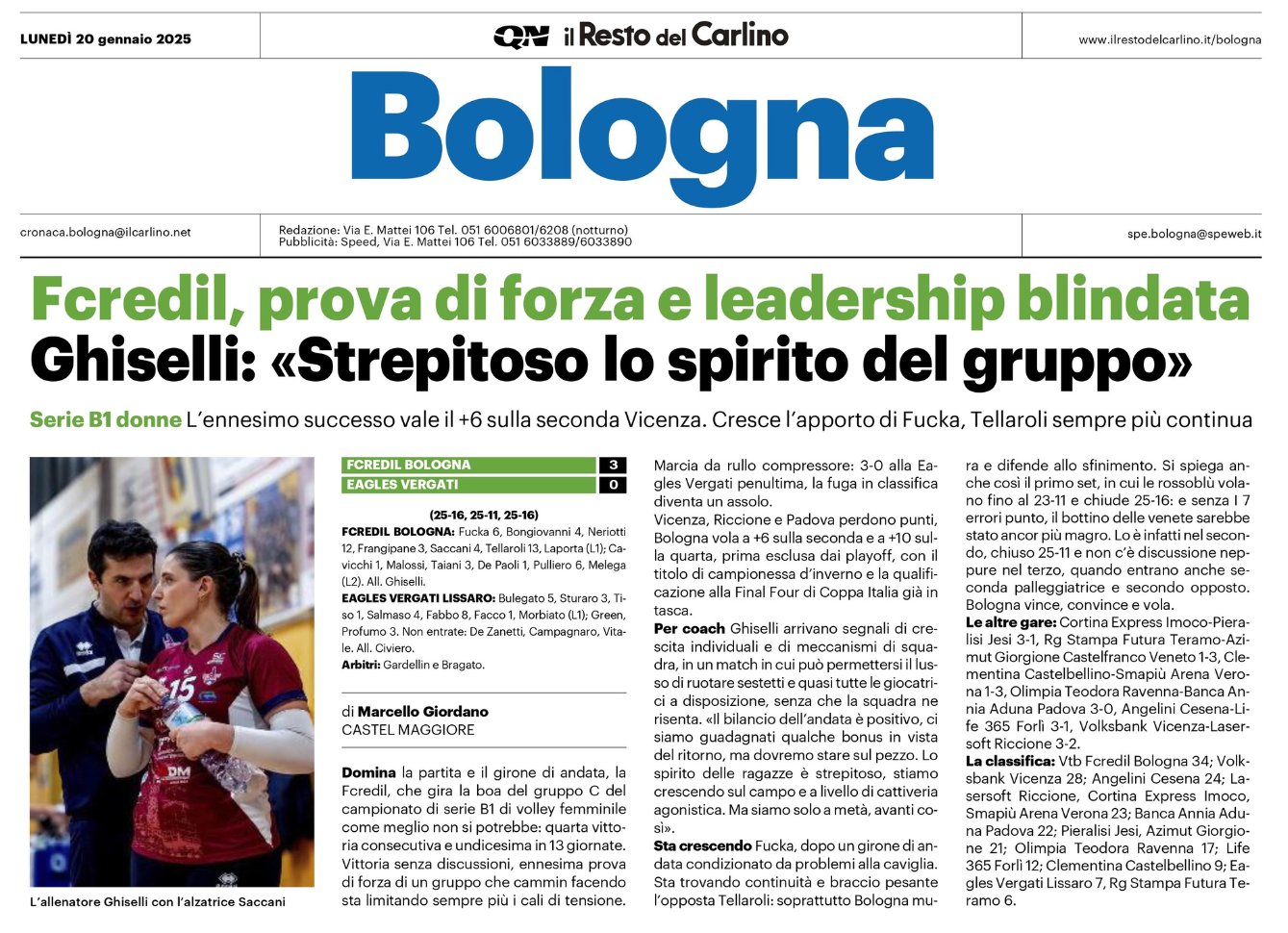 DICONO DI NOI – IL RESTO DEL CARLINO 20 GENNAIO 2025